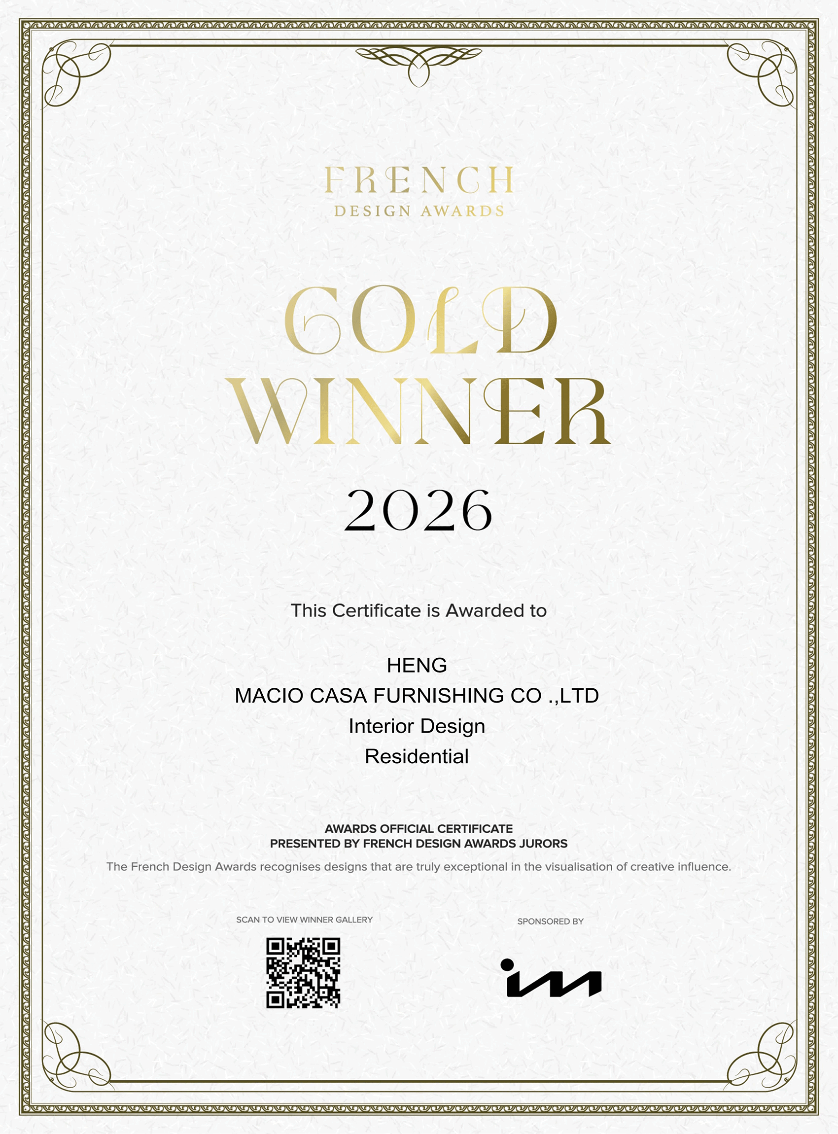 French Design Award 2026 Gold Prize