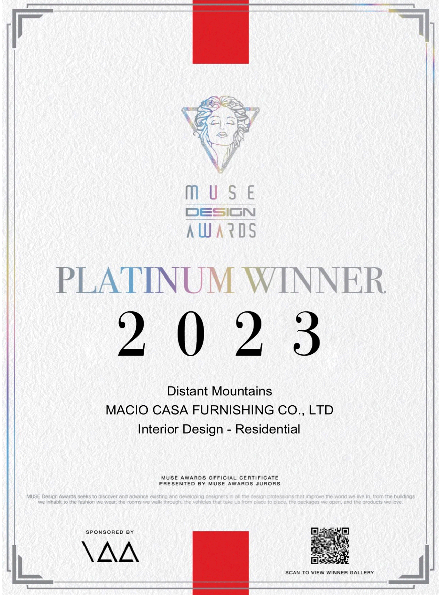 MUSE International Design Awards 2023 Platinum Award